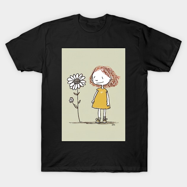 Cute Flower and Girl Illustration T-Shirt by unrealartwork